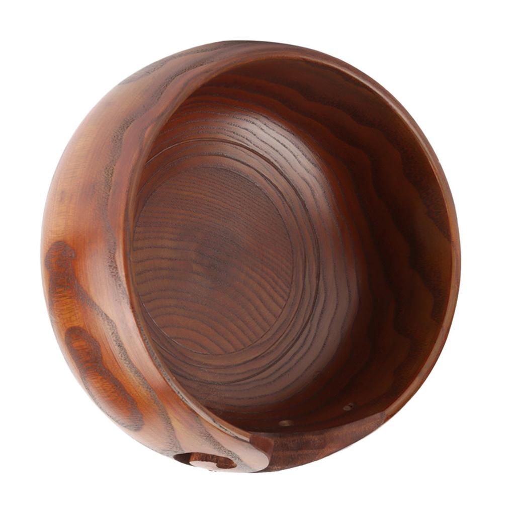 Natural Crafted Wooden Yarn Bowl for Knitting Crochet Home Decor (Small Diameter)