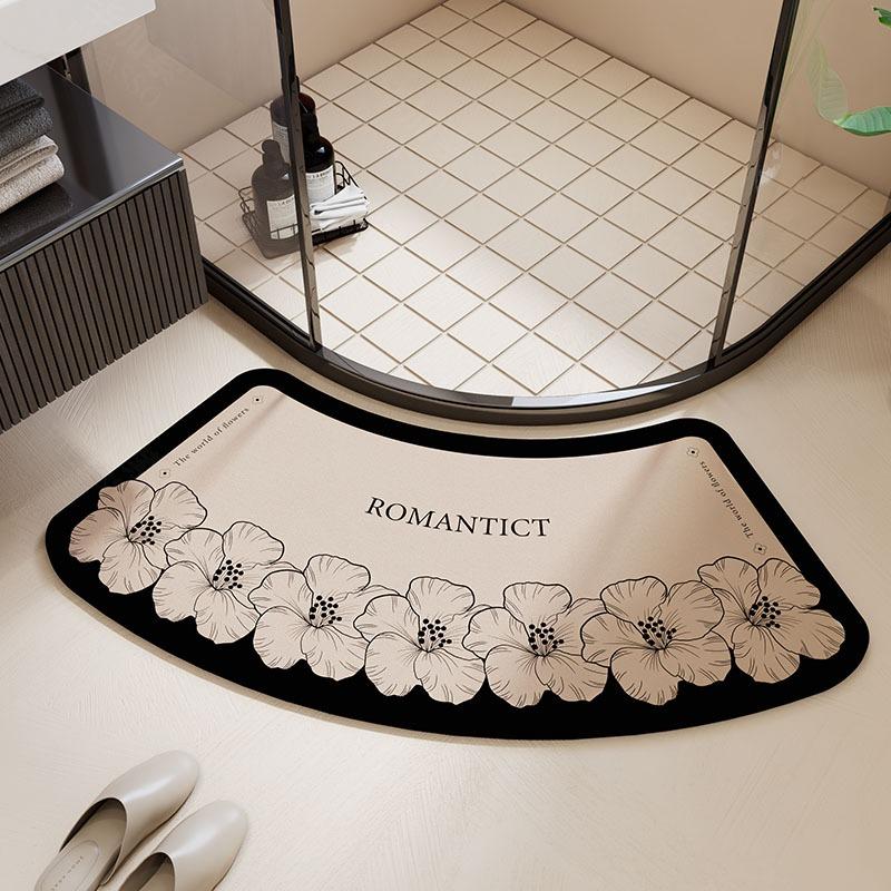 Bathroom Floor Mat Water-absorbing Non-slip Wash-free Carpet Curved Minimalist Beige Bathroom Rug Door Home Decoration Foot Mat