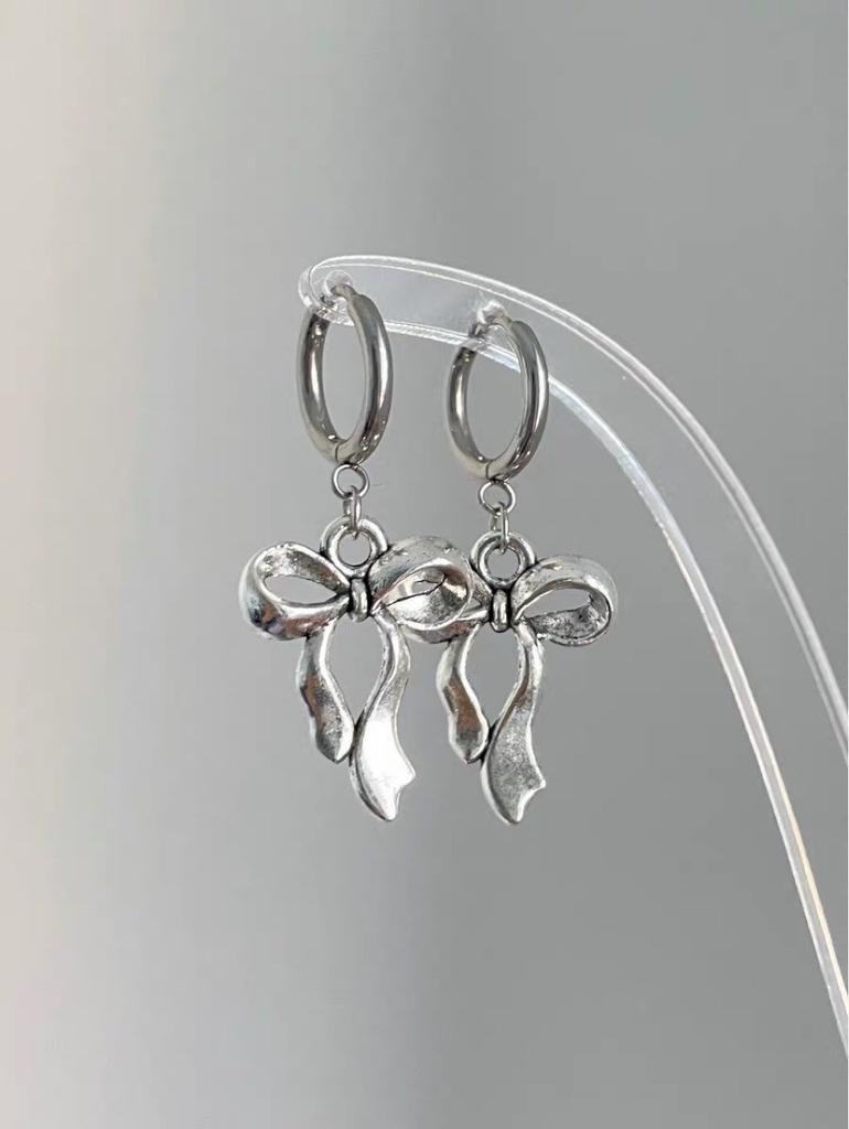 Y2K Vintage Butterfly Bow Huggie Earrings, Sweet & Cool Drop Hoop Earrings