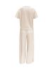 European Summer Pink Linen Women's Two-Piece Set: Short Sleeve Top & Wide-Leg Pants