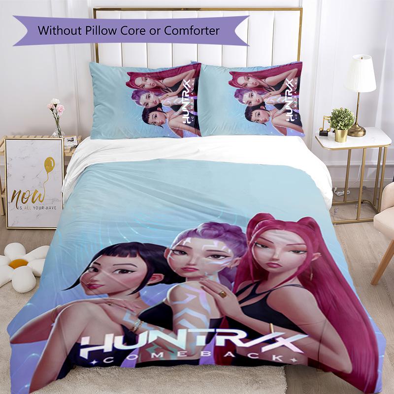 KPOP Hunter 3pcs Bedding Set Duvet Cover Closure Includes 1 Duvet Cover & 2 Pillowcases for All Seasons Bedroom Home Dorm Decor