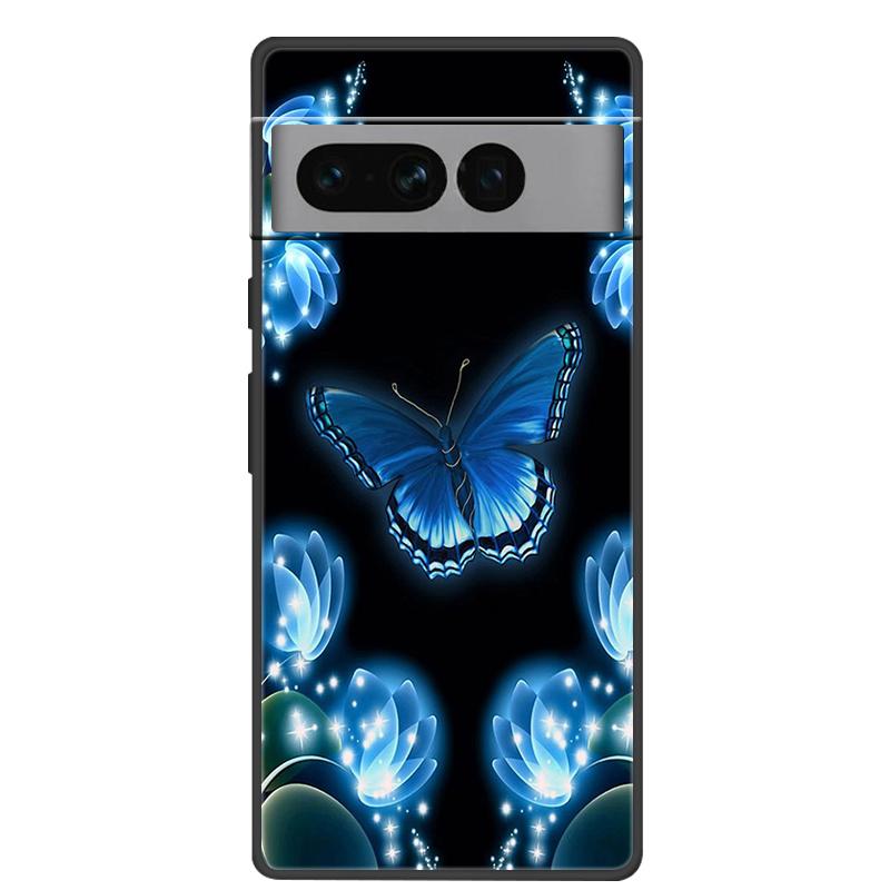 For Google Pixel 7 Pro Case Soft Black Silicone Bumper Butterfly Phone Cover for Googe Pixel7 7Pro Pixel7Pro Cases Fundas Coque