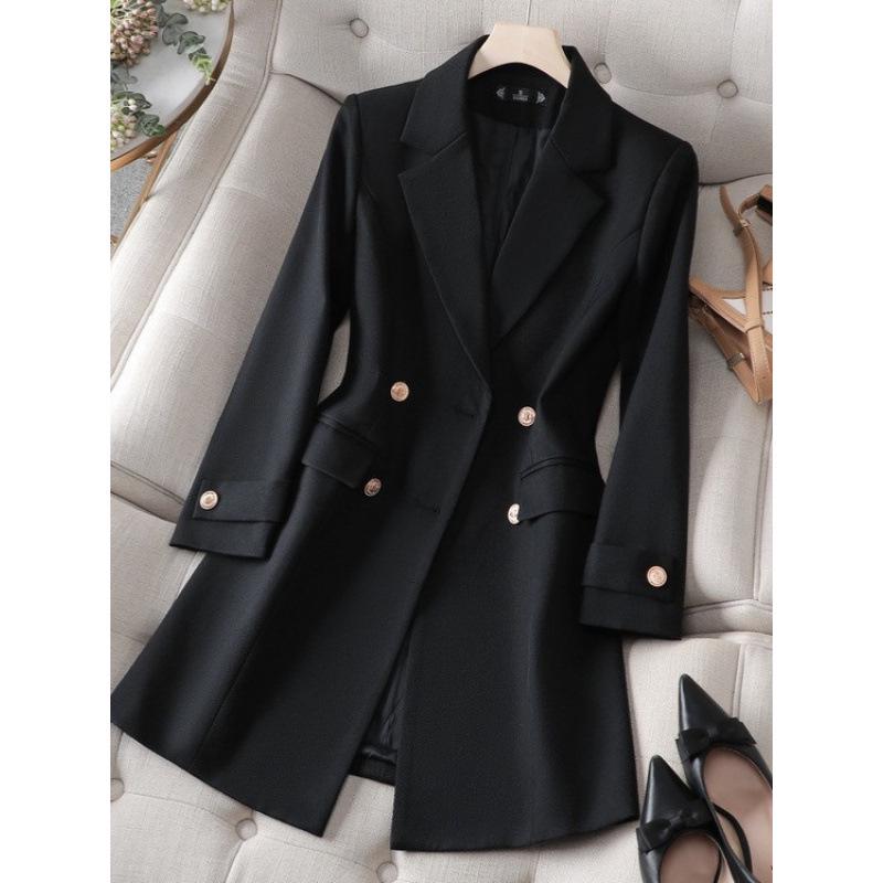 2025 Herbst/Winter Damen Koreanischer Stil Mittellanger Trenchcoat mit Anzugkragen 8620
