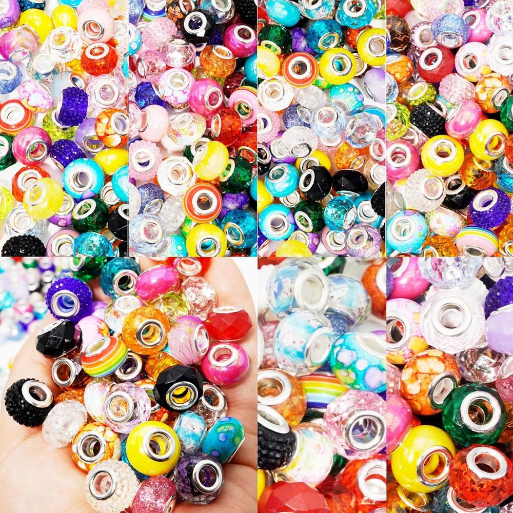 Mărgele cu găuri mari în stil european de rășină 30/50/100, margele distanțiere pentru producția de bijuterii, diverse margele mari europene libere și colorate