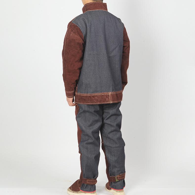 Men's Fire-Resistant Cowhide Welding Suit: Heat-Insulating, Spark-Proof Leather Workwear for Arc Welding.