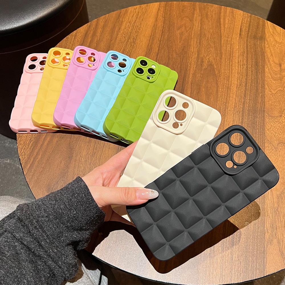 Solid Color Three-dimensional Grid Is Suitable for Apple 17 Anti-drop Mobile Phone Case iPhone16PROMAX Lens All-inclusive Protective Case.