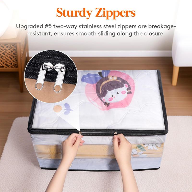 Clear Clothes Storage Bags 60L Plastic Blanket Storage Bags Vinyl Foldable Moving Bags With Zipper Closet Organizers