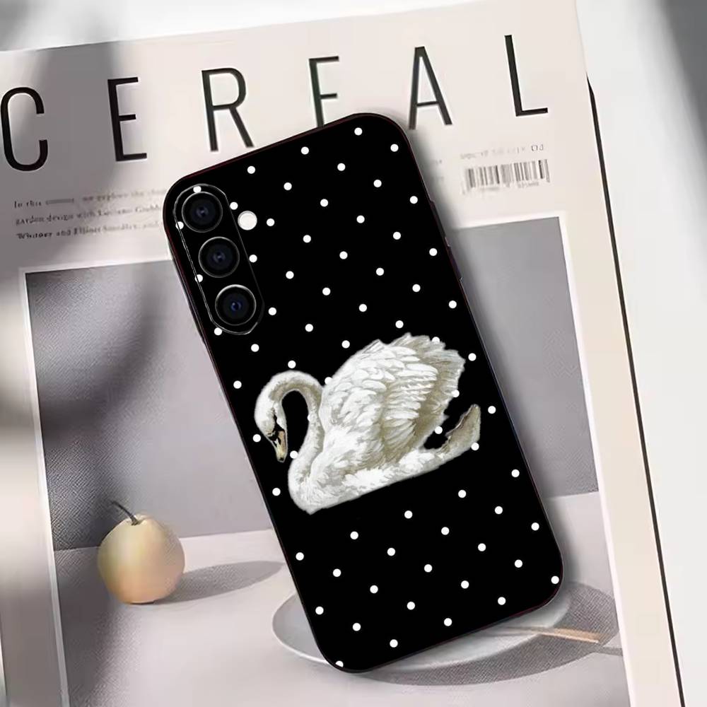 Luxury Black White Swan Phone Case Black Silicone Soft For Samsung Galaxy A73,A72,A71,A70,A53,A52,A51