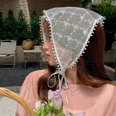 Korean Ins Lace Hair Scarf Women White Triangle Hair Band Strap Hair Headscarf Hat Travel Photo Kerchief Headband Accessories