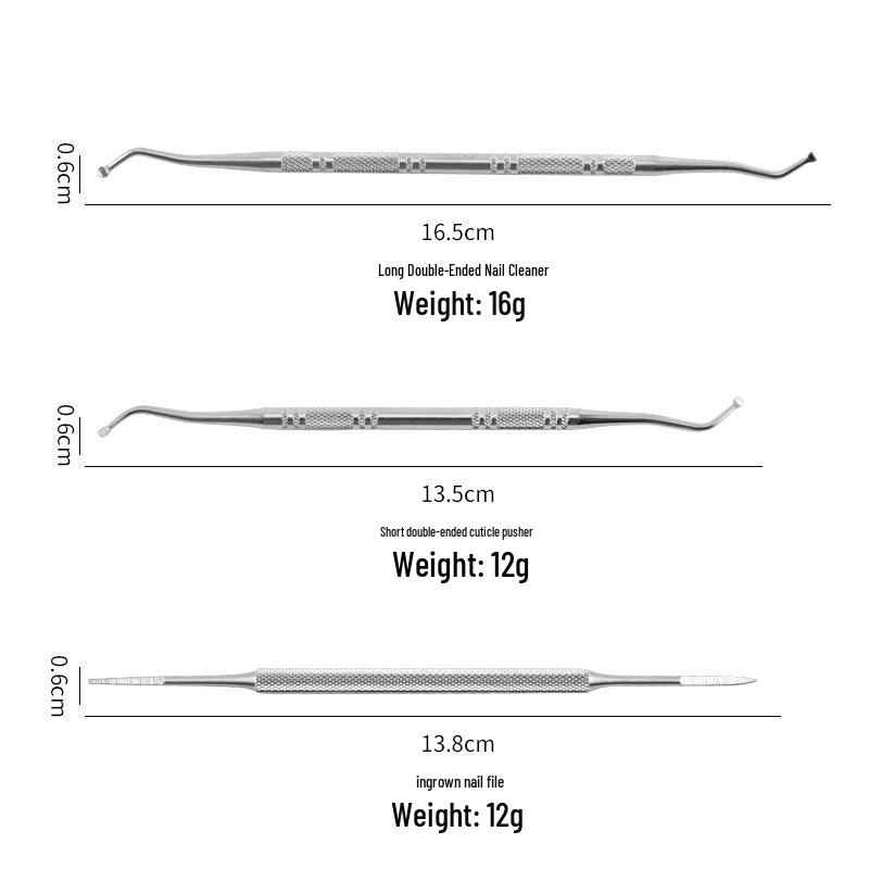 Stainless Steel Double-Ended Cuticle Pusher & Nail Groove Tool Set