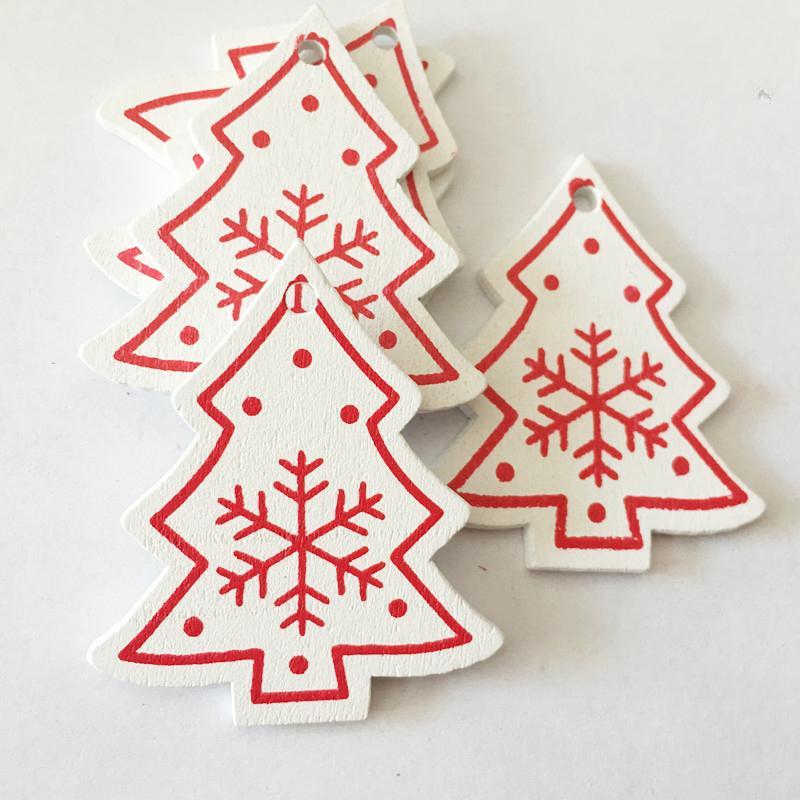 100PCS/Set Natural Wooden Christmas Ornaments Hanging Pendants Kids Toys Snow Elk Chirstmas Tree CDN