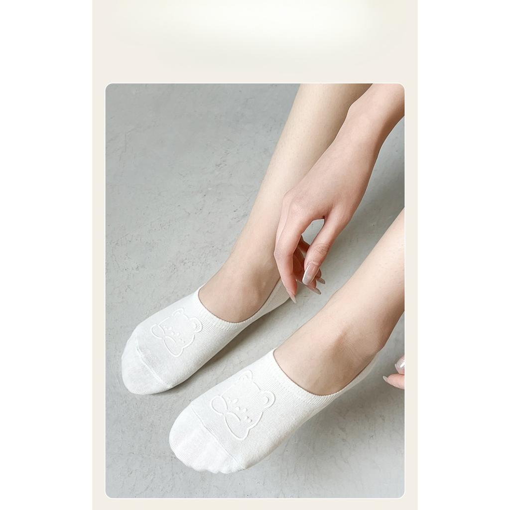 Calcetines de Barco de Osito de Dibujos Animados para Mujer Finos Antideslizantes de Silicona Talón Antideslizante Calcetines Invisibles para Mujer Verano Sencillos Boca Baja Calcetines Cortos
