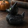 Sculpture Résine Durable Diable Squelette Canard Ornement Gothique, Figurine Noir Mat, Cadeaux Stylés pour Amateurs Gothiques Yeux Verts Horreur Ornement Décoratif