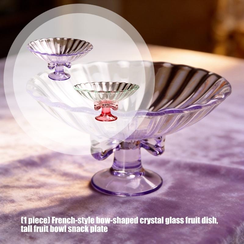 Handmade Clear Glass Serving Platter Decorative Bowknot Detailing And Elevated Base Great For Gift Giving