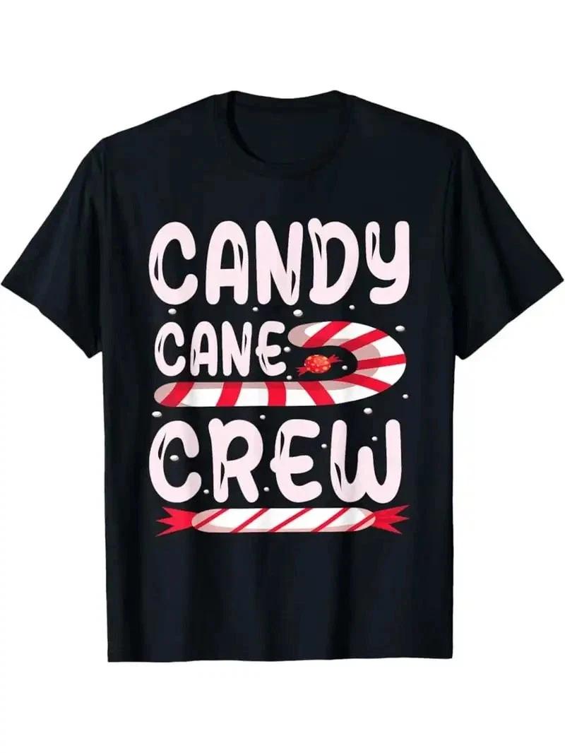 Men S Funny Candy Cane Crew Christmas Graphic T-Shirt L