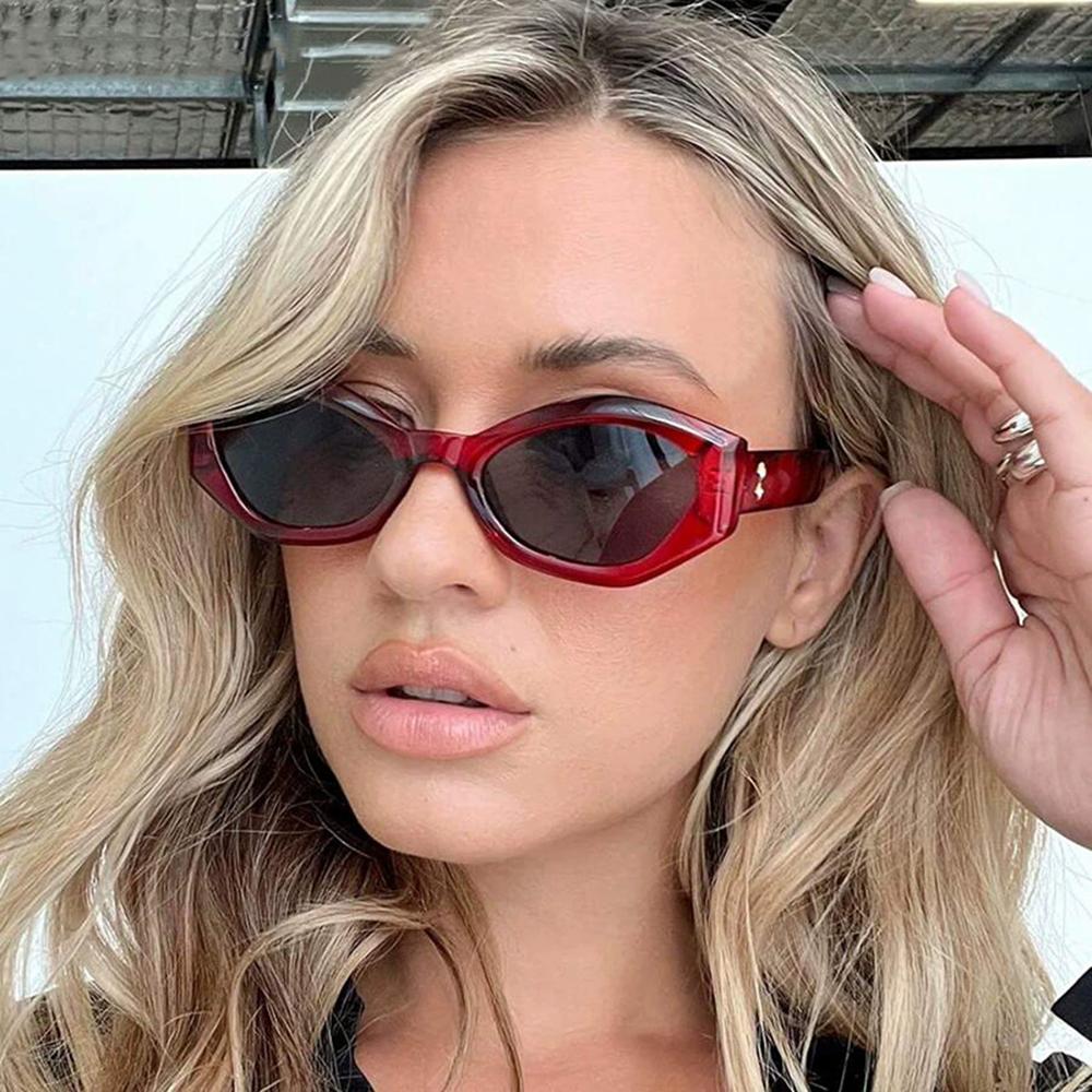New Retro Polygonal Cat Eye Sunglasses Women Men Luxury Diamond Studded Glasses Legs Female Versatile Beach Vacation Eyewear UV