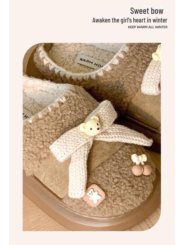 Damen-Hausschuhe aus Baumwolle mit Plüschbärenmotiv – dick, warm, Winterschuhe für drinnen und draußen