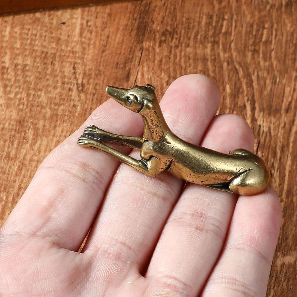 Hand-Carved Brass Greyhound Figurine Exquisite Miniature Dog Statue Chinese Zodiac