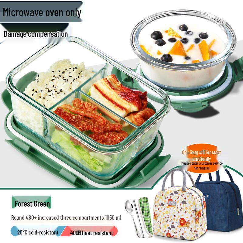 Microwavable Glass Lunch Box Set Rectangular 1050ml + Round 480ml