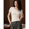 Be careful with U-neck slim-fitting short-sleeved T-shirt for women's summer new Korean waist-pinched slim bottoming shirt Spice girl top