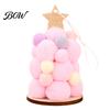 Festive Home Decoration Plush Christmas Tree Ornament, Cute Pom Balls Tree-Shaped Hanging Pendant Round with Star Topper for Wreath Party Handmade