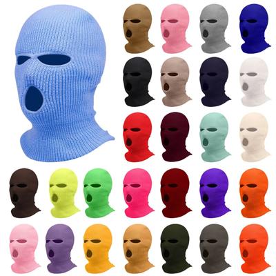 Motorcycle Windproof Full Face Knit Hats Custom SkiMask Men Warm Wool Balaclava Embroidery Winter Hats Knitted 3 Holes Ski Mask