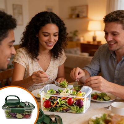 Yousheng 1/2Pcs Salad Jar Built-In Series Meal Prep Container with Dressing Cup Fork Leakproof Airtight Food Storage Box Picnic Portable Freshness