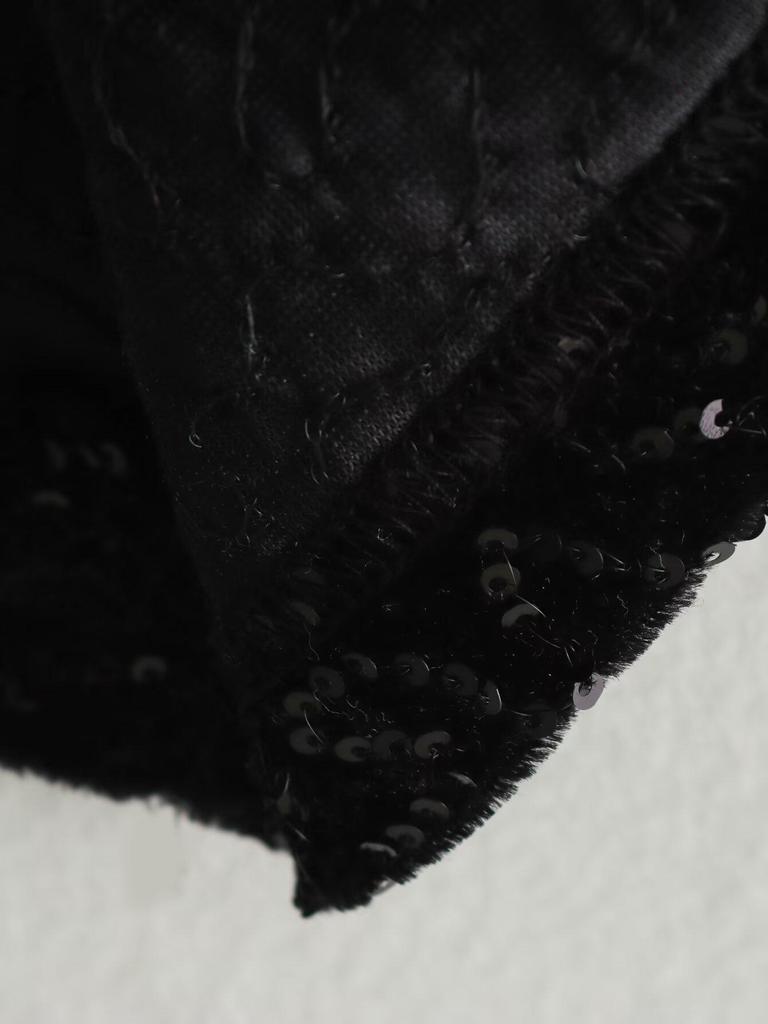 2025 Spring Women's Fashion: European-American Style Sequin Embroidery Shoulder Pad Dress