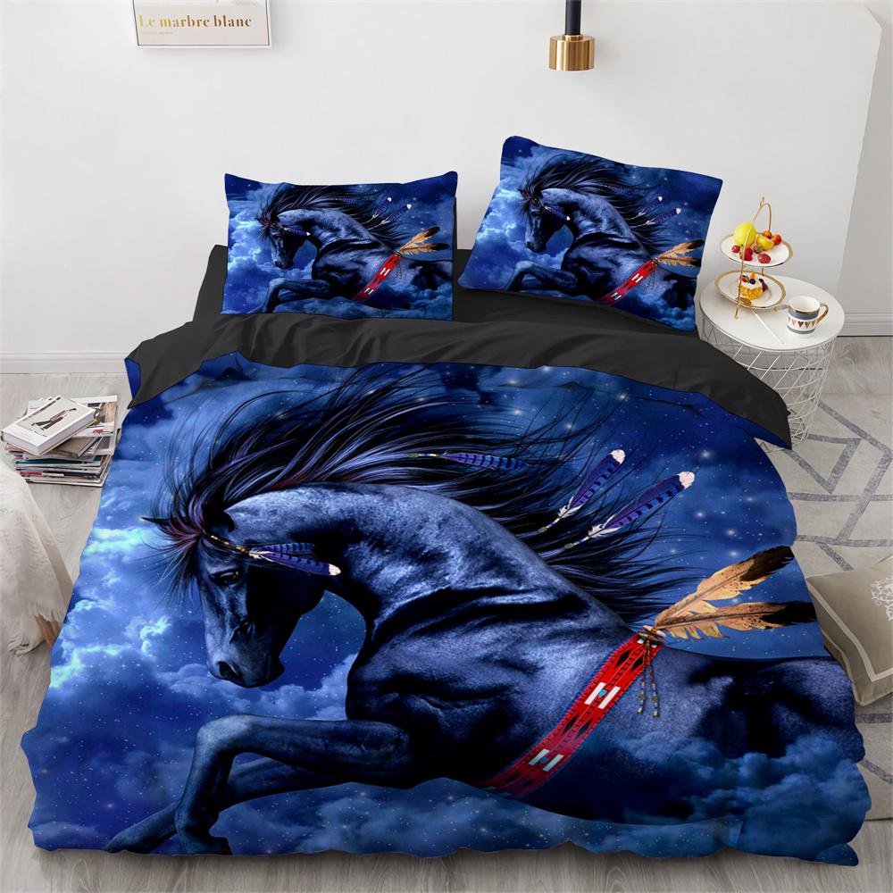Steed Duvet Cover Set Fire Water Horse Wild Animals Comforter Cover Wildlife Bedding Set King Full Size for Kids Boys Girls Teen