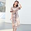 26 Year New Summer Shirt Collar with Chinese Style High-end Feeling, Short Sleeved Skirt, Waist Cinching Versatile Mid Length Skirt, Dress