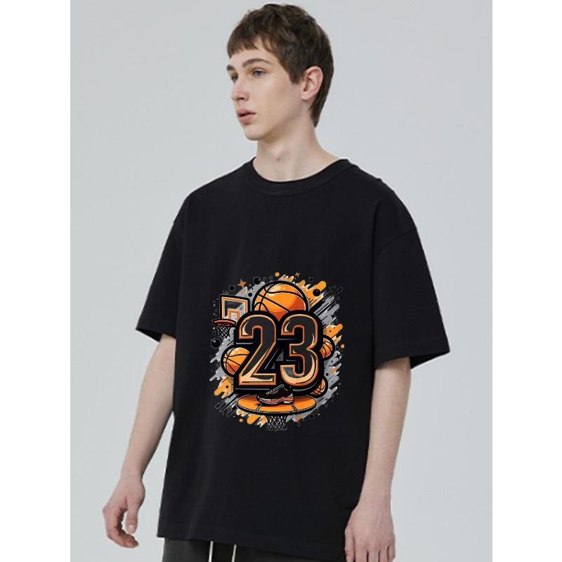 Basketball T-Shirt Black Number 23 Basketball and Hoop Graphic for Sports Fans and Casual Wear