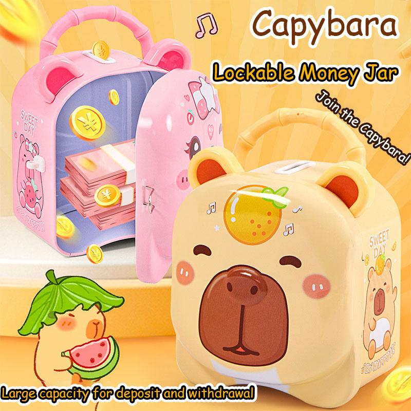 Capybara Piggy Bank, Cute & Lockable Metal Storage Box For Kids & Students, Cute Animal Desktop Ornament Decoration