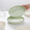 Milky White & Green Ceramic Deep Soup Plate, Microwaveable - Creative Round Tableware.