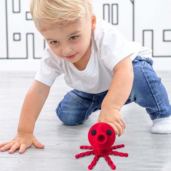 Yousheng Air Pressure Octopus Toy with Articulated Legs Kids Educational Octopus Launcher Mini Red Octopus Ornament Home Office Desktop Decoration