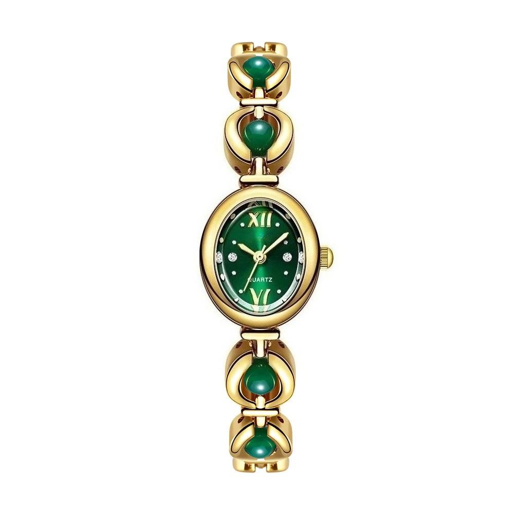 Ladies Watch Green Bracelet Bead Waterproof Women Quartz Wristwatch