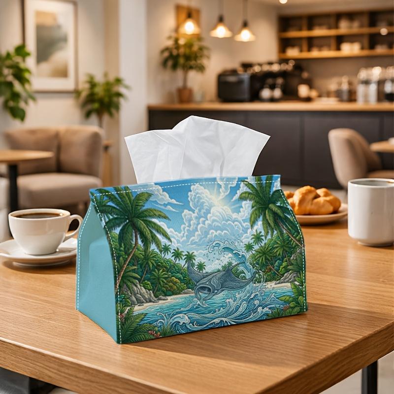 1pc Tropical Ray Ocean Tissue Box - Multi-functional Napkin Dispenser, Made of Durable Polyester, Decorated with Surfing Stingray Blue Wave, Suitable