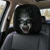 2Pcs Black Car Seat Cover Scary Face Printing Car Headrest Protector Car Headrest Cover  Halloween