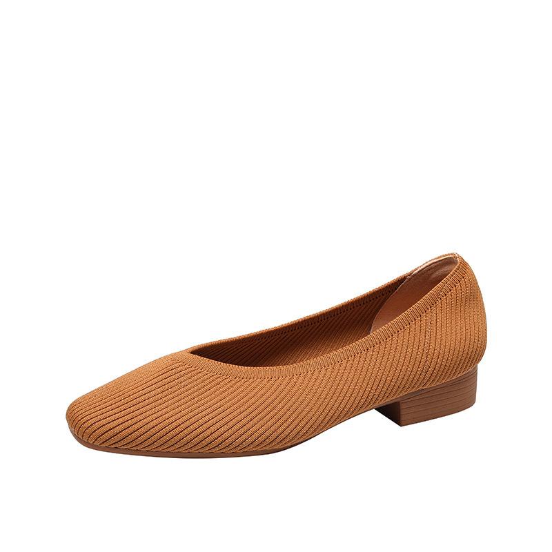 New Mid-heel Flying-woven Women's Shoes Woven Breathable Fashion Light-mouth Soft-soled Women's Single Shoes