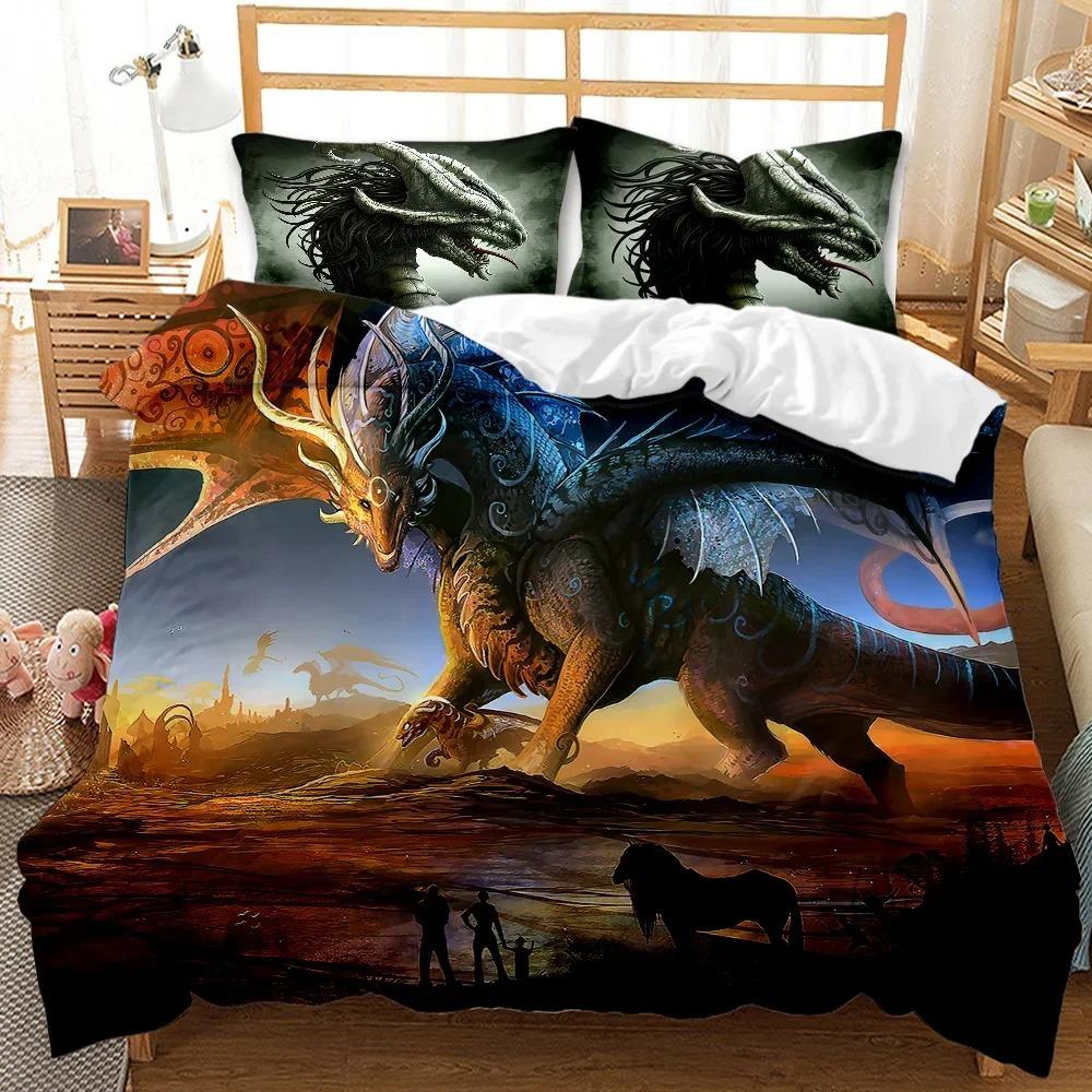 Dinosaur Bedding Set Jurassic Age Tyrannosaurus Rex Duvet Cover Set Kids Boys Queen King Full Twin White Polyester Quilt Cover