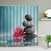 Zen Green Bamboo Buddha Shower Curtains Water Candle Stone Lotus Plant Garden Scenery 3D Home Decor Cloth Hooks Bathroom Curtain