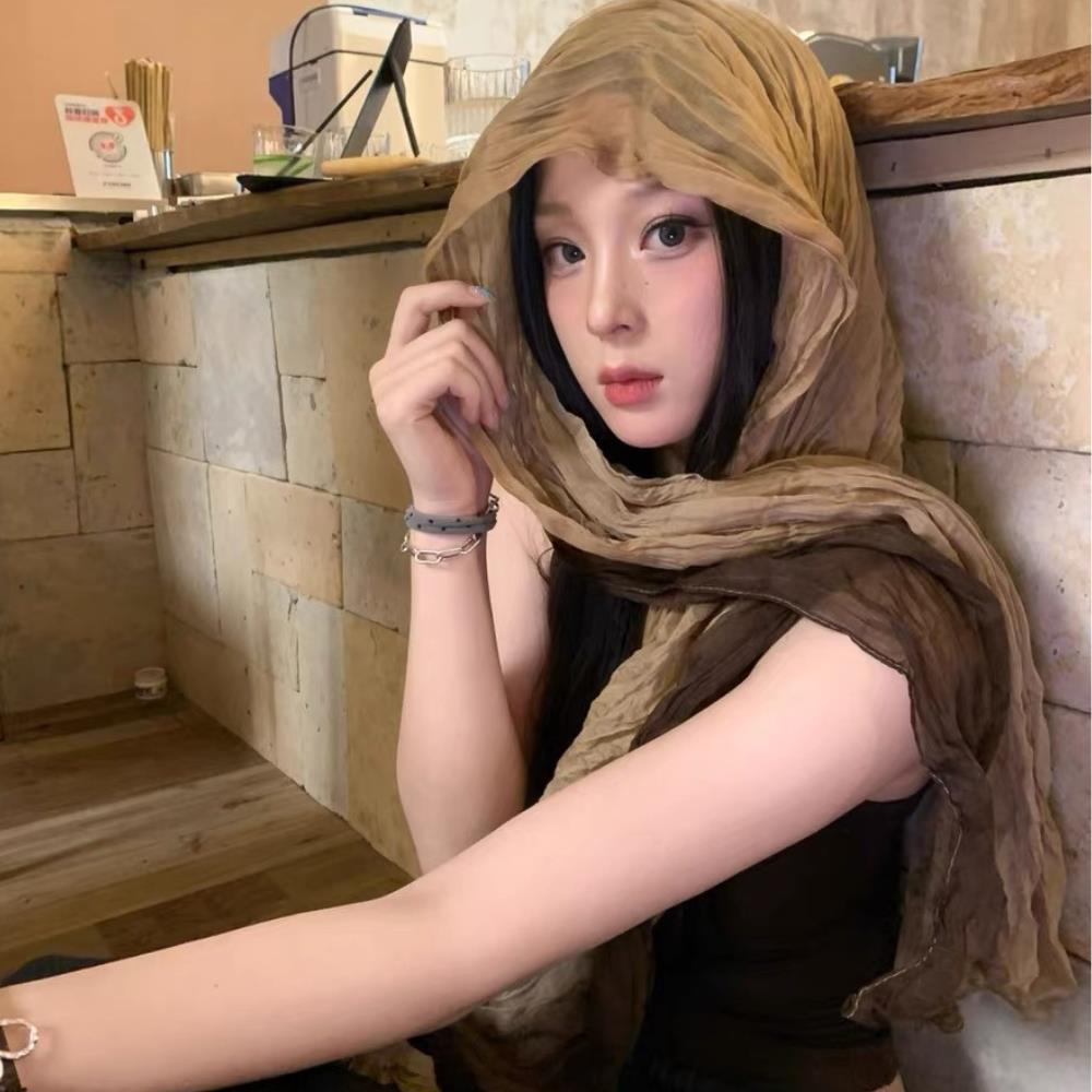 Hijab Schal Faltschal DIY Lange Falten Farbverlauf Schal Retro Ethnischer Stil Baumwoll- und Leinen-Schals Damen Langer Schal
