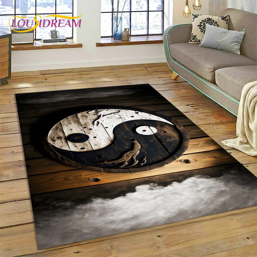 HD Nature Yin Yang 3D Chinese Tai Chi Bagua Rug Carpet for Living Room Bedroom Decor,Non-slip Decoration for Sofa Doormat Gift