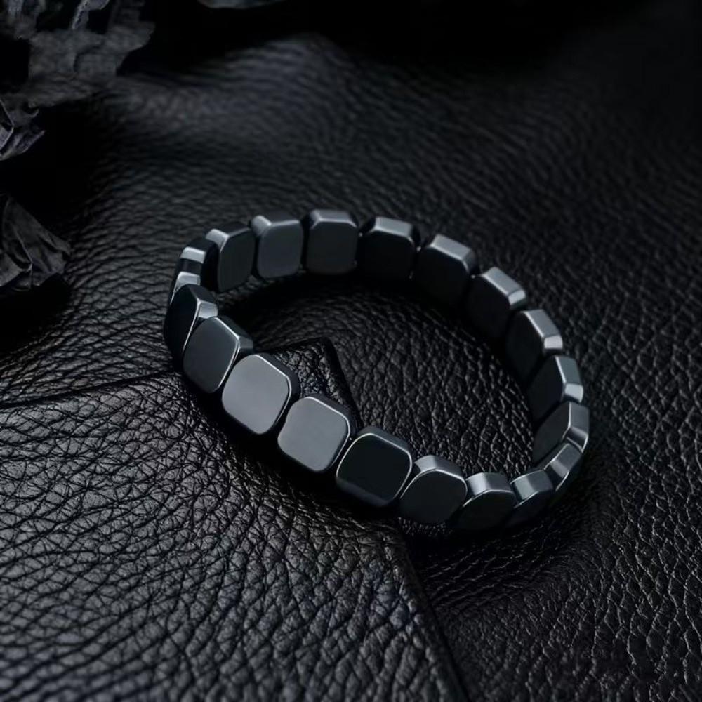 Fashion Elastic Black Gallstones Bracelet Jewelry Handmade Square Bead Wristband Modular Links Black Men Bangle Travel