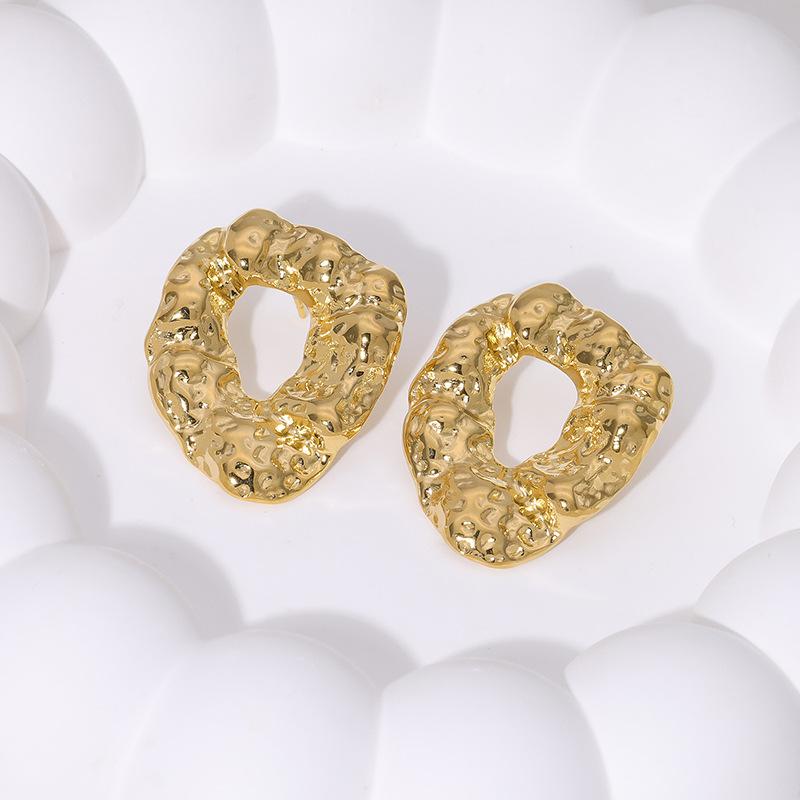 Waterproof Luxury Irregular Hammer Ins Wind Stainless Steel Stud Earrings French High-end 18K Gold-plated Trend Fashion