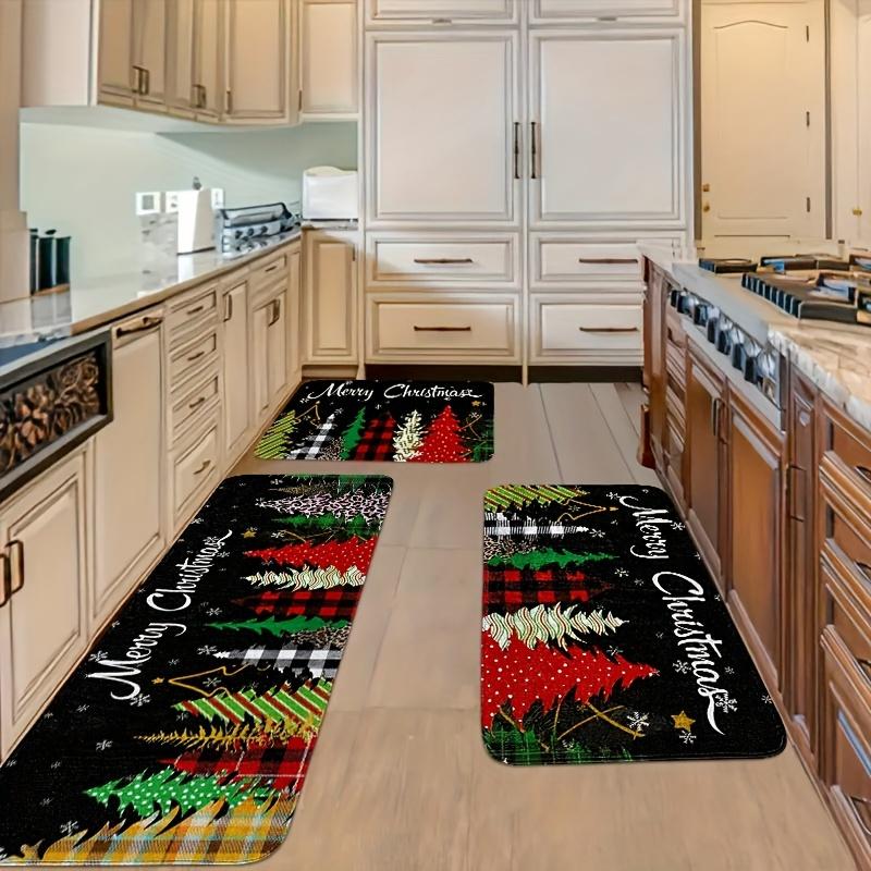 1 Stück Anti-Ermüdungs-Küchenteppich mit Aufschrift „Frohe Weihnachten“, wasserdicht, rutschfest, dick gepolstert, Küchenmatte, strapazierfähig, bequeme Stehmatte für die Küche