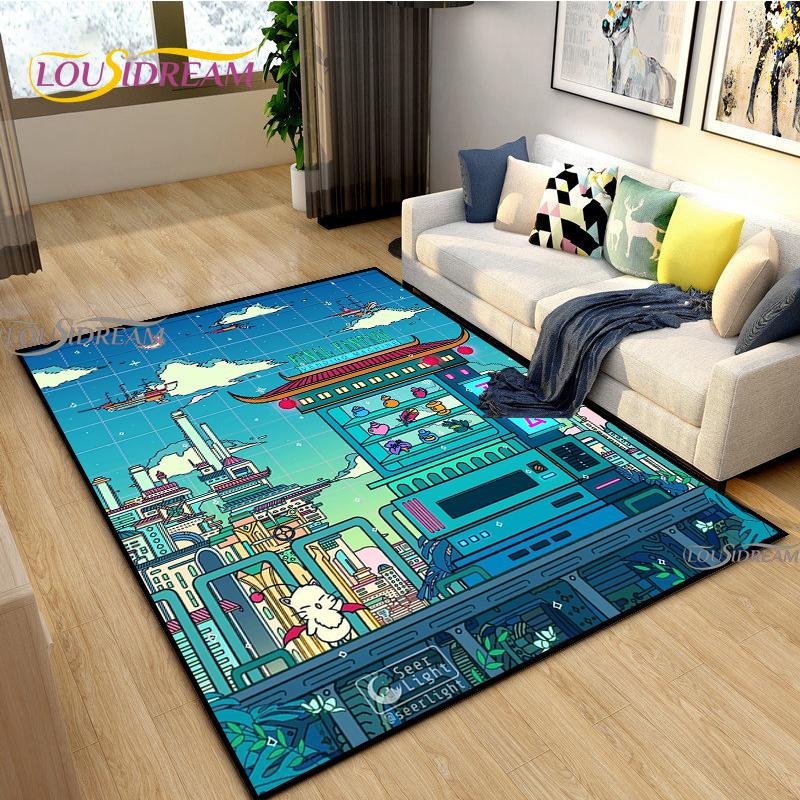 Japanese Anime Night Scene Rugs Child Game Floor Mat Alfombra Cartoon Carpets Modern Home Living Room Decor Washable Floor Rug
