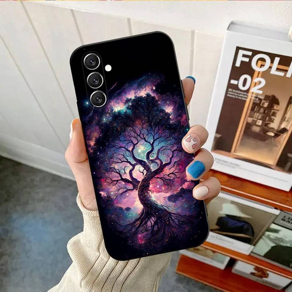 Tree of Life Space Galaxy Stars Phone Case Phone Case For Samsung Galaxy A13,A21s,A22,A31,A32,A52,A53,A71,A80, Soft Black Shell