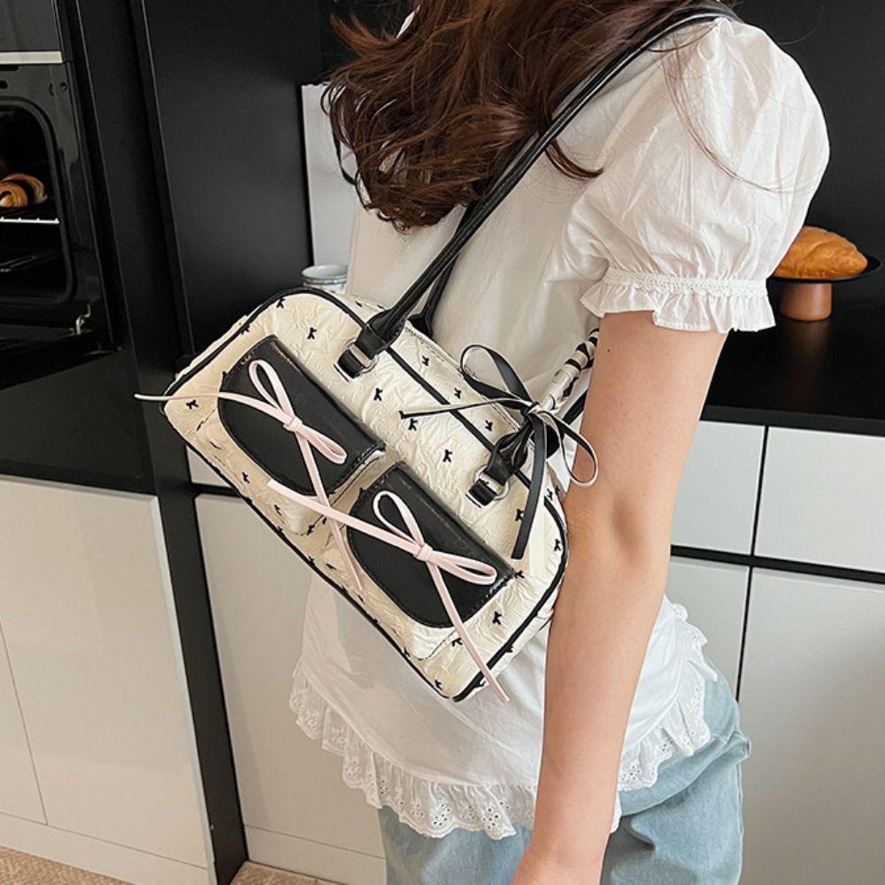 Sweet Bow Ribbon Shoulder Bag Korean Style Y2k Armpit Bag Trendy French Stick Underarm Bag Handbag