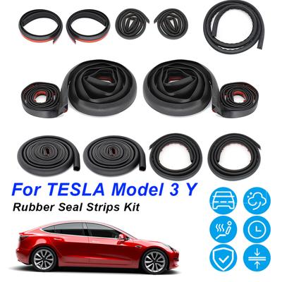 För Tesla Model 3 Y Bildörrtätningslistkit Ljudisolerad EPDM-gummi Väderlist Auto Bagagehuv Motorhuv Instrumentbräda A B Stolptätningsset