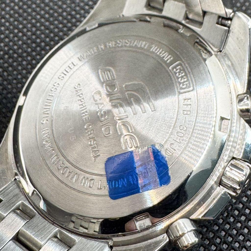 Used CASIO EDIFICE Watch Chronograph World Time Date Black Case With Links Made In Japan